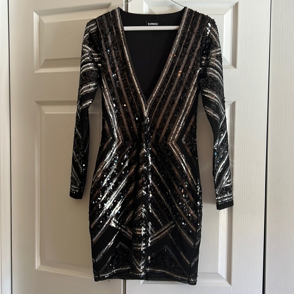 Black and Silver evening cocktail dress